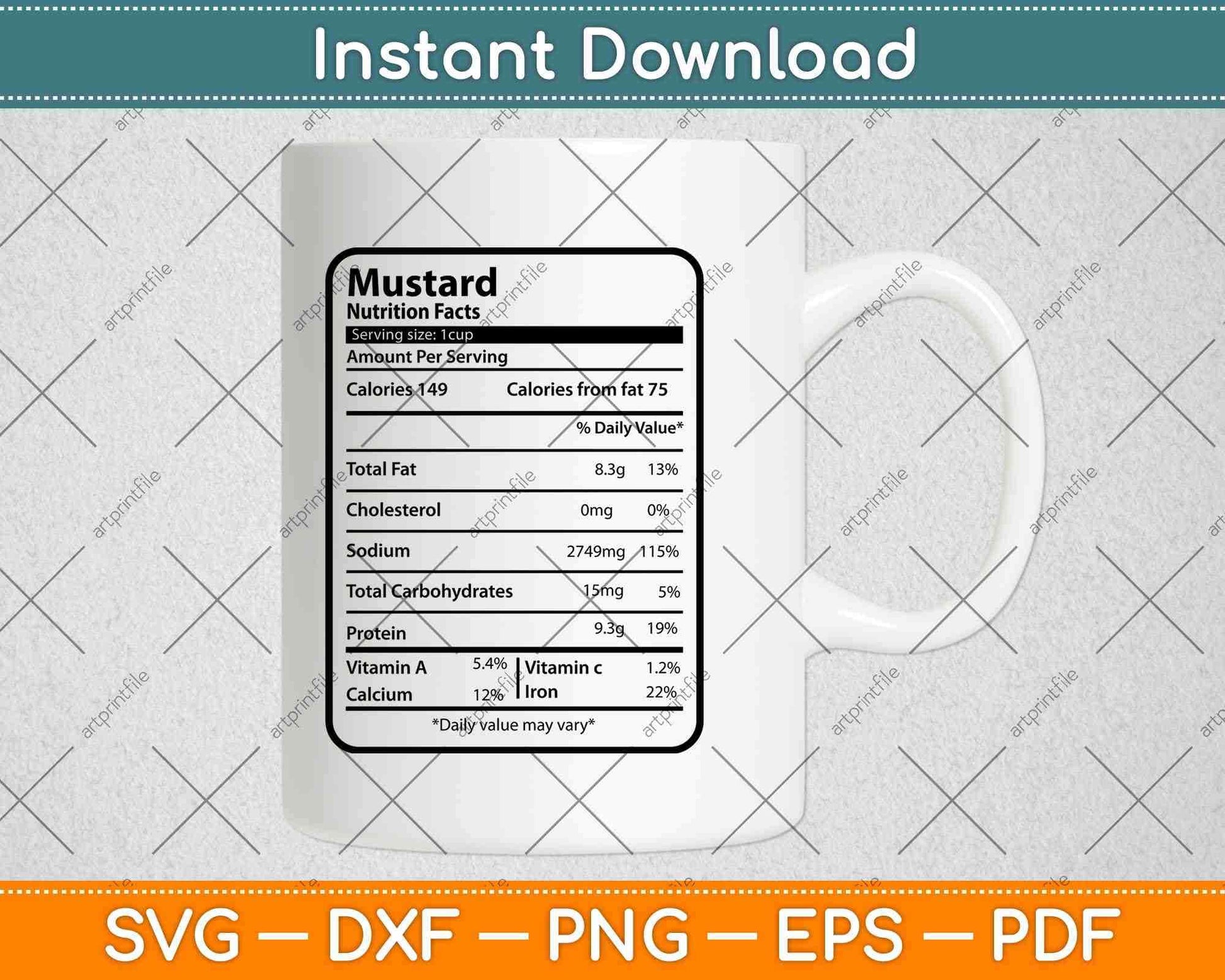 Mustard Nutrition Facts Thanksgiving Svg Png Dxf Digital Cutting Files