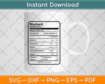 Mustard Nutrition Facts Thanksgiving Svg Png Dxf Digital Cutting Files