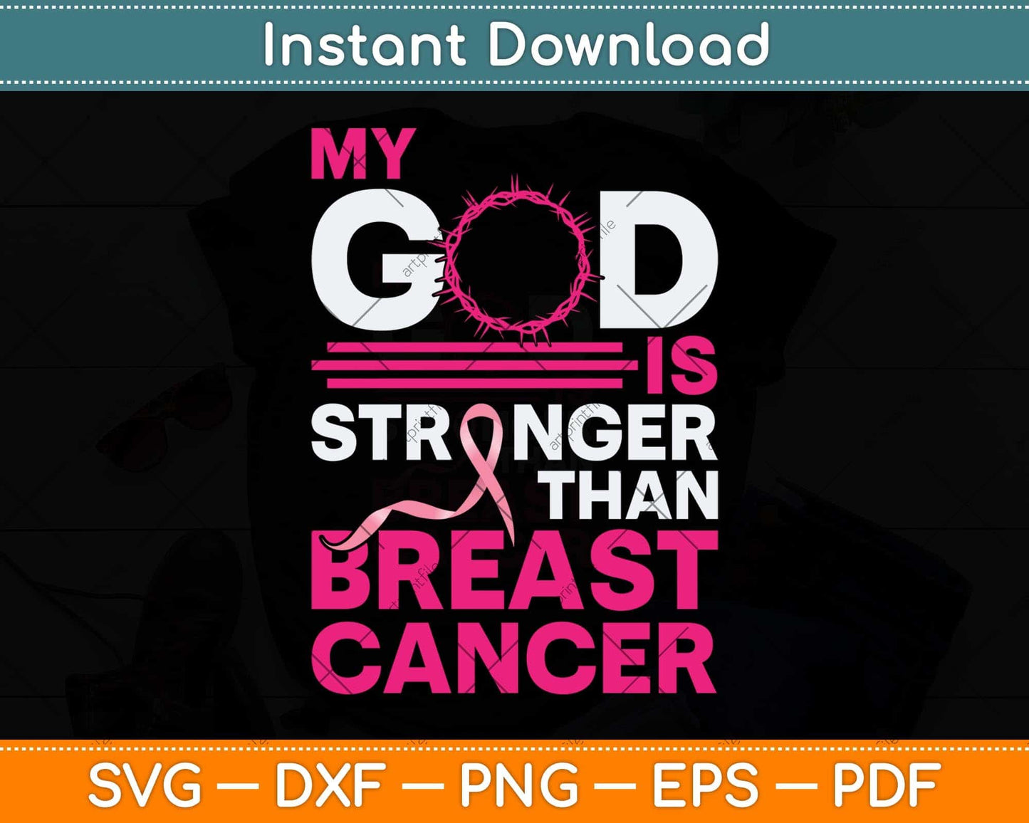 My God Is Stronger Than Breast Cancer Awareness Svg Png Dxf Digital Cutting File