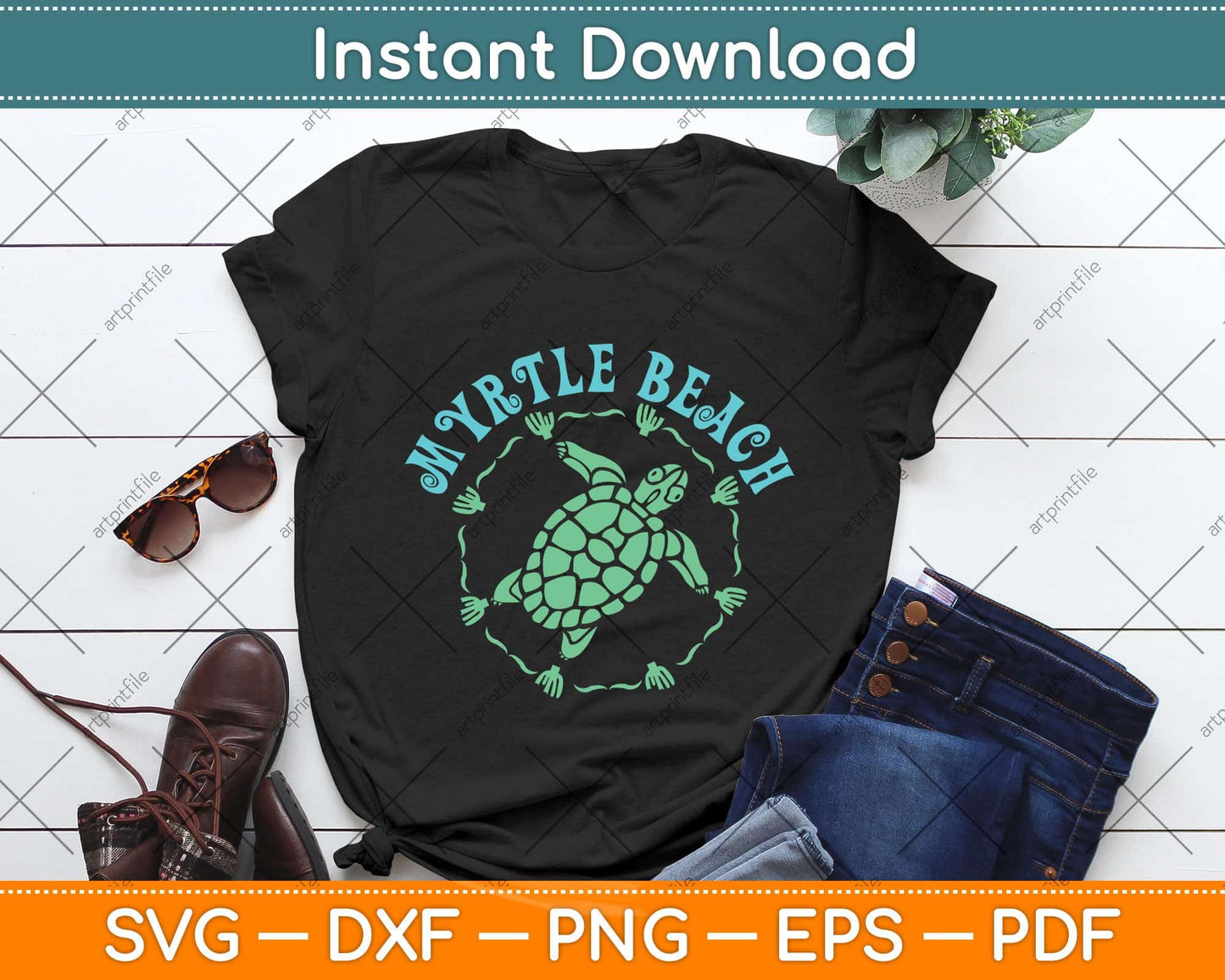 Myrtle Beach Retro Tribal Turtle Svg Png Dxf Digital Cutting File