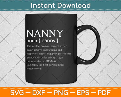 Nanny Definition Grandma Mother Day Svg Png Dxf Digital Cutting File