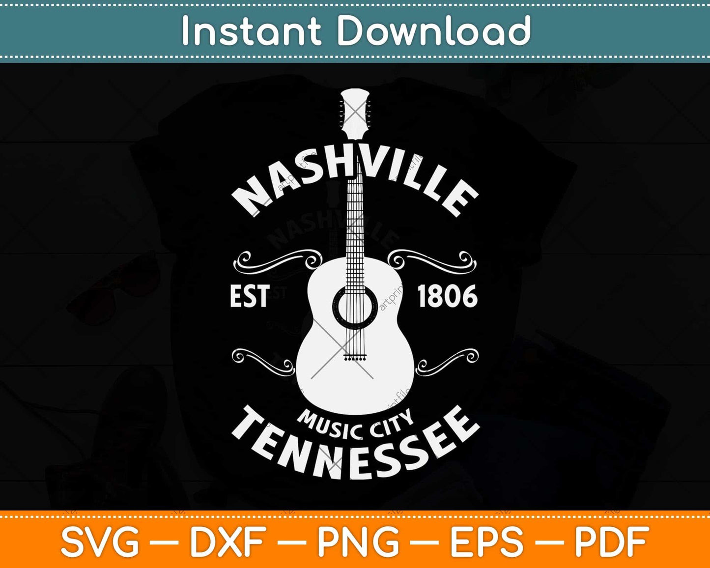 Nashville Music City USA Vintage Svg Png Dxf Digital Cutting File
