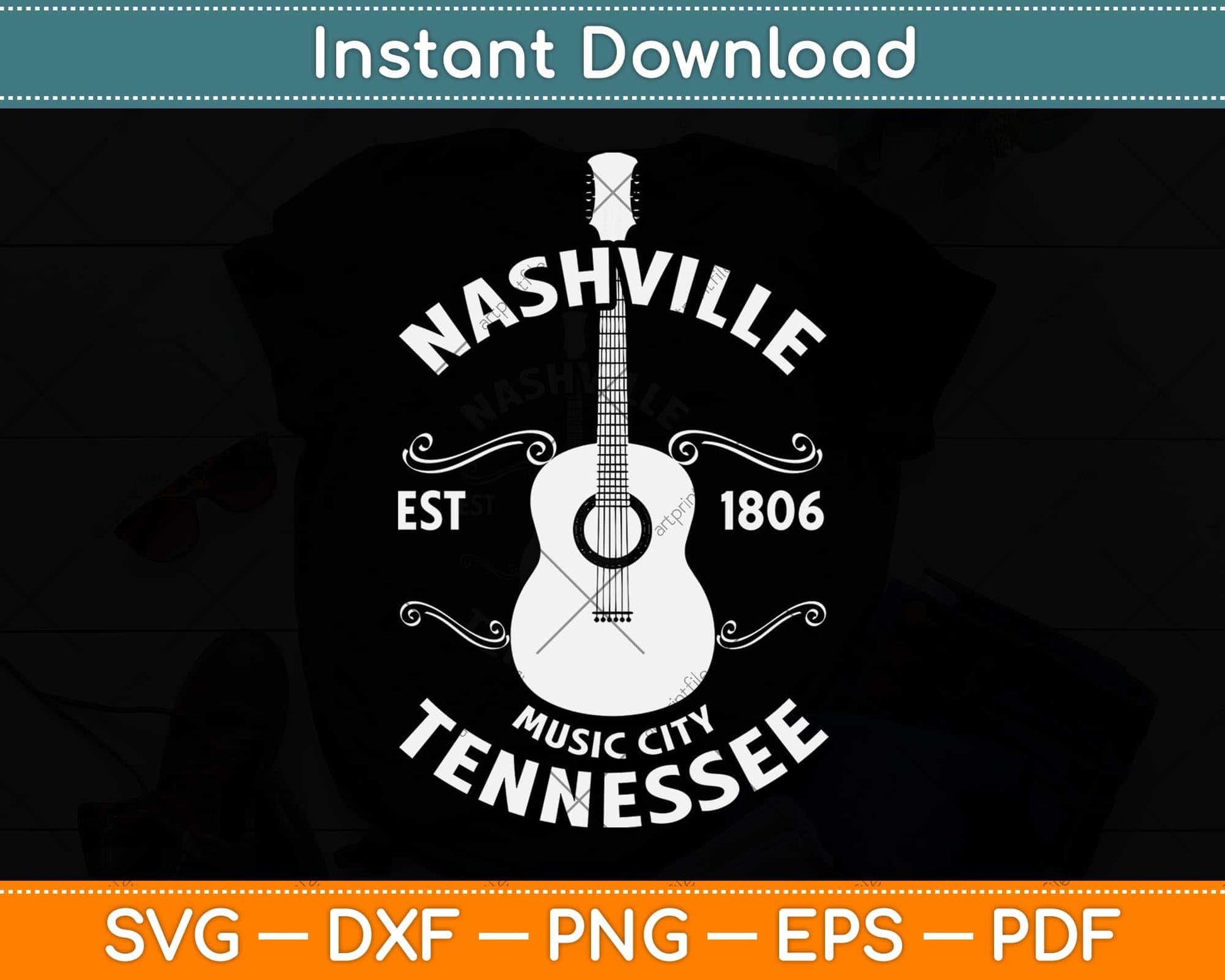 Nashville Music City USA Vintage Svg Png Dxf Digital Cutting File