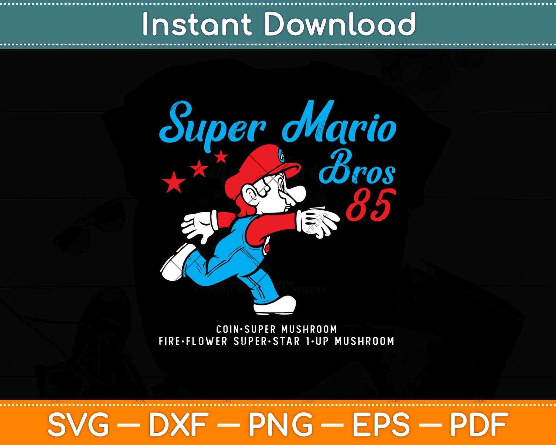 Nintendo Super Mario Brothers '85 Vintage Stars Svg Png Dxf Digital Cutting File