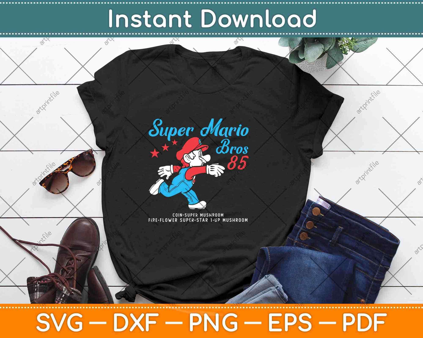 Nintendo Super Mario Brothers '85 Vintage Stars Svg Png Dxf Digital Cutting File
