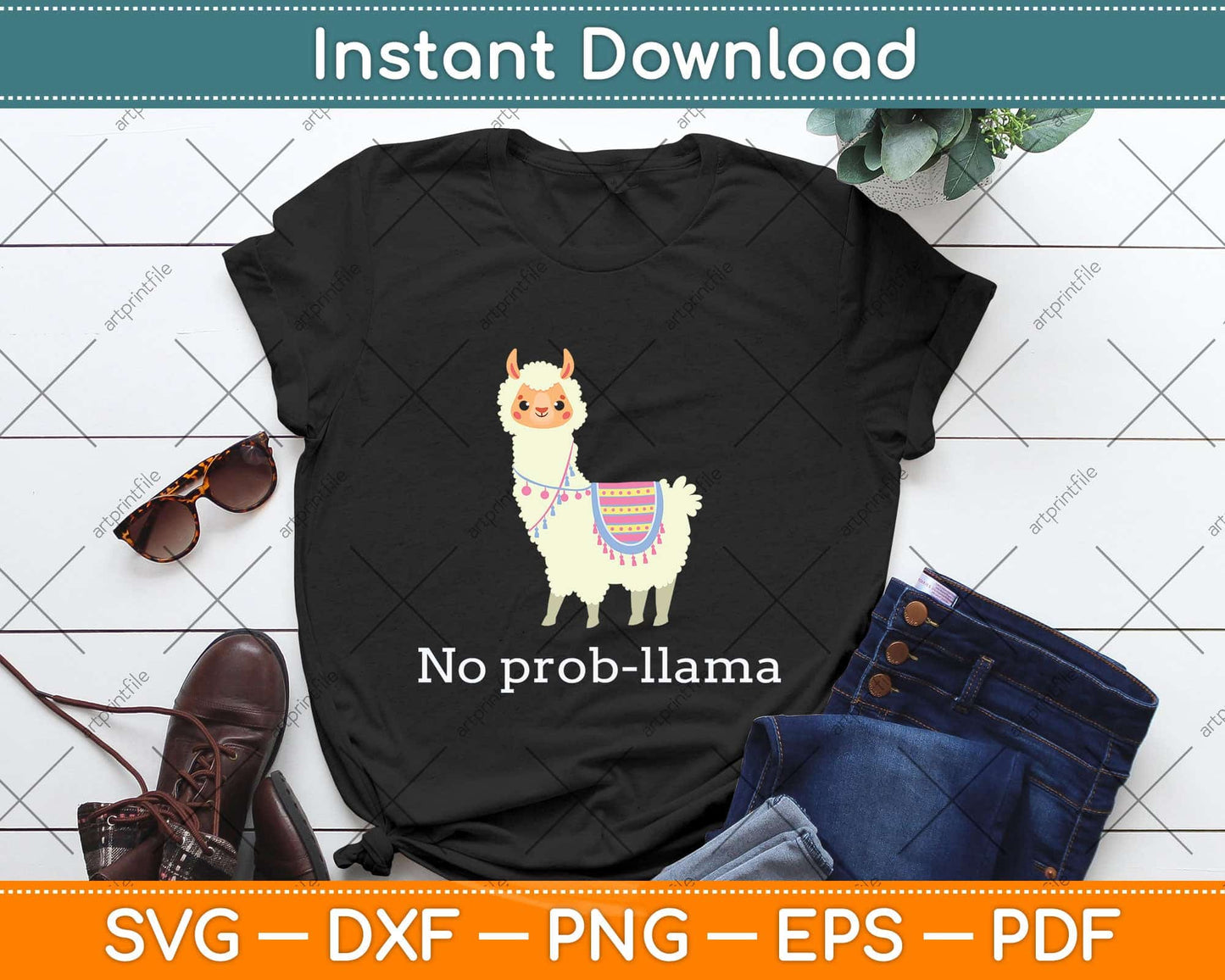 No Prob Llama - Funny Llama Alpaca Lover Svg Png Dxf Digital Cutting File