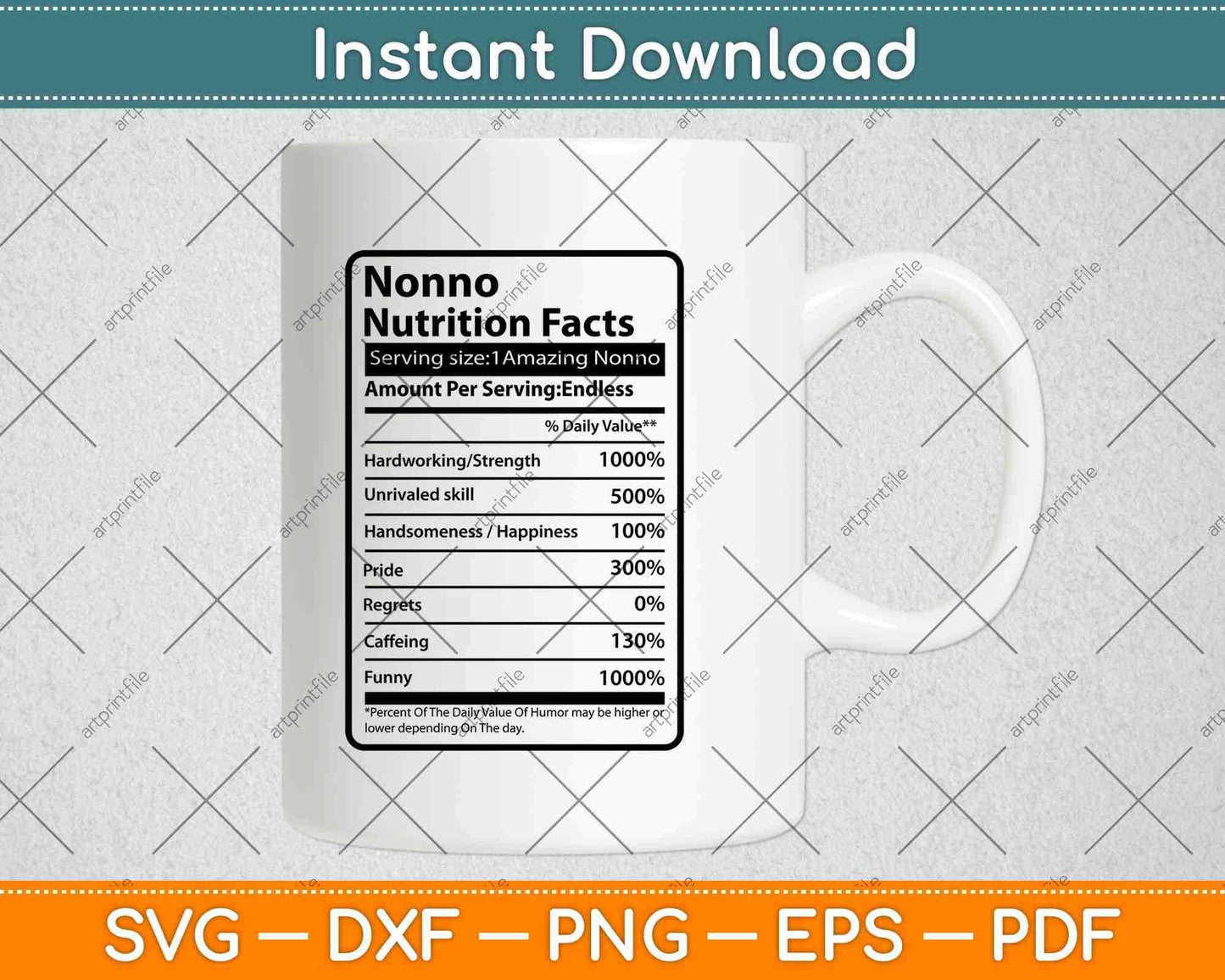 Nonno Nutrition Facts Father's Day Svg Png Dxf Digital Cutting Files