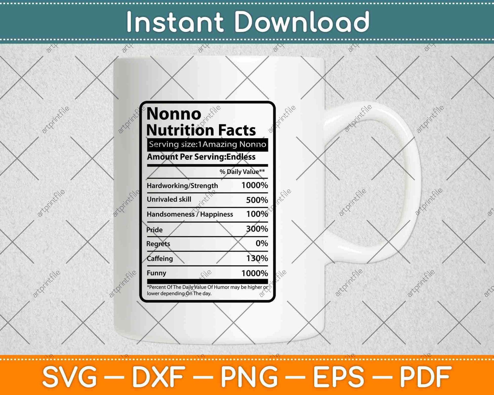 Nonno Nutrition Facts Father's Day Svg Png Dxf Digital Cutting Files