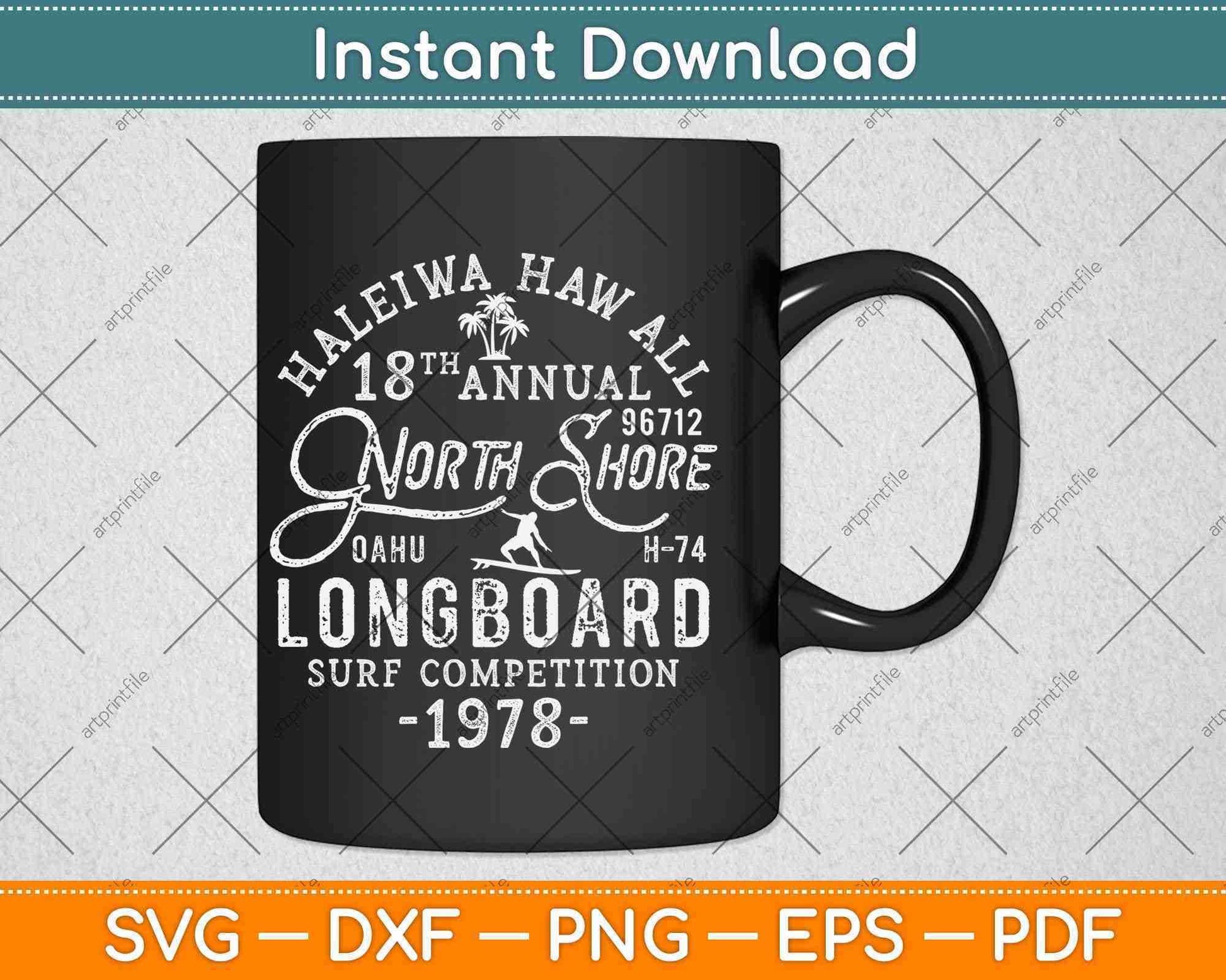 North Shore Long Board Surf Vintage Hawaii Beach Svg Png Dxf Digital Cutting File