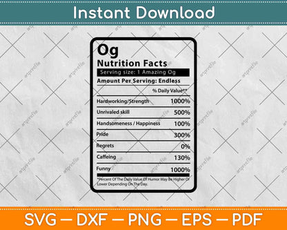 Og Nutrition Facts Svg Png Dxf Digital Cutting Files