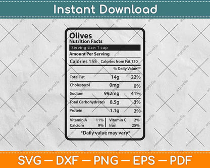 Olives Nutrition Facts Svg Png Dxf Digital Cutting File
