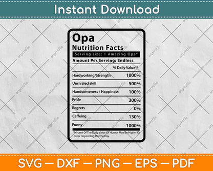 Opa Nutrition Facts Svg Png Dxf Digital Cutting Files