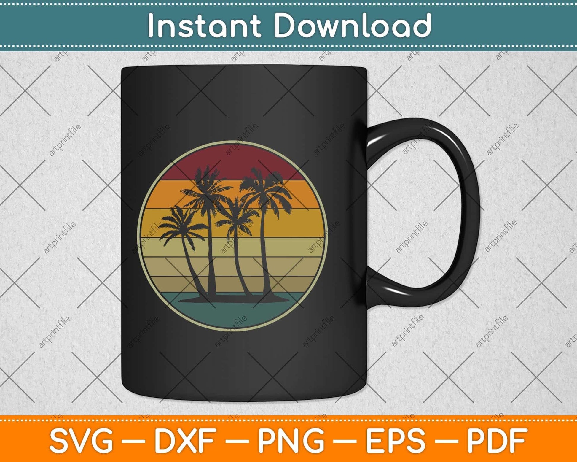 Palm Tree Gift Tropical Beach Vintage Retro Style 70s 80s Svg Png Dxf Digital Cutting File