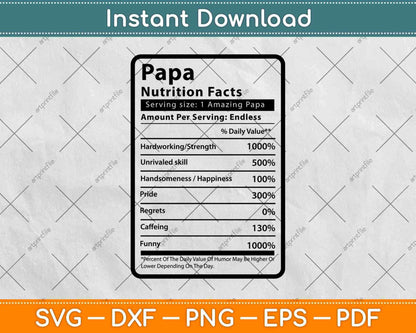 Papa Nutrition Facts Svg Png Dxf Digital Cutting Files