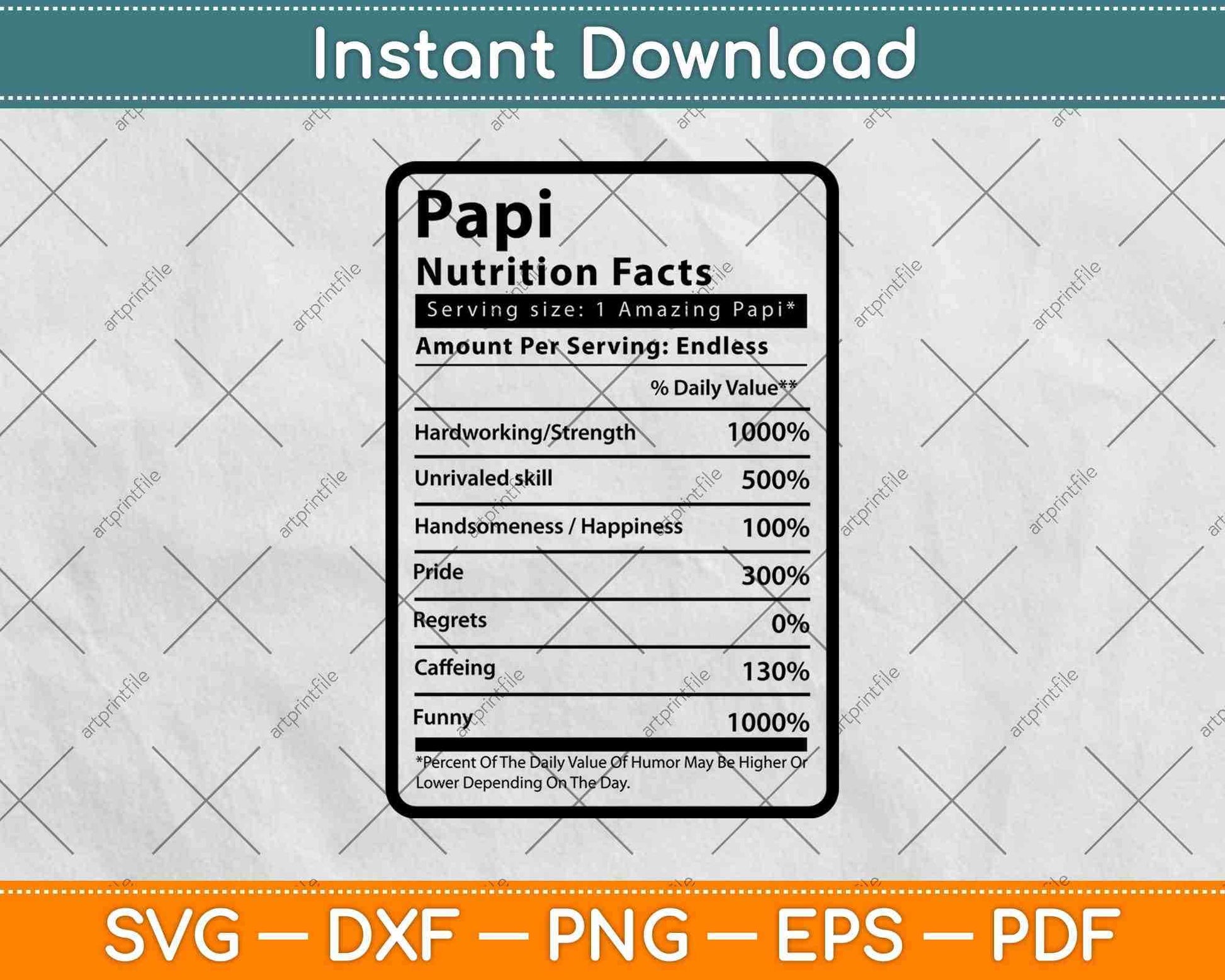 Papi Nutrition Facts Father's Day Svg Png Dxf Digital Cutting Files
