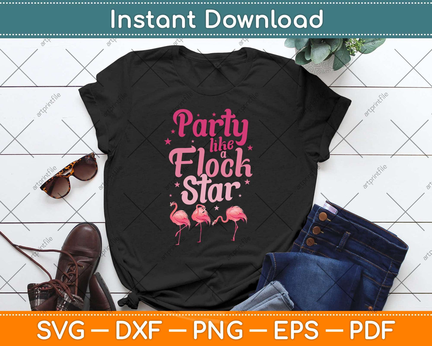 Party Like a Flock Star Funny Flamingo Svg Png Dxf Digital Cutting File
