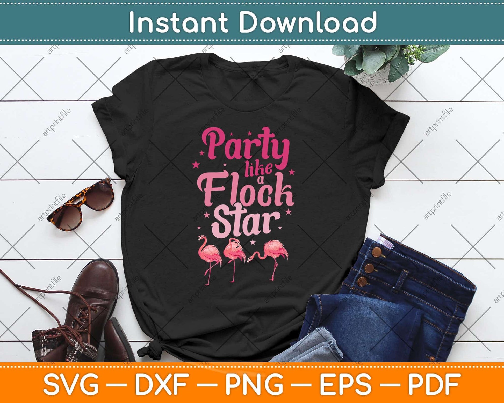 Party Like a Flock Star Funny Flamingo Svg Png Dxf Digital Cutting File