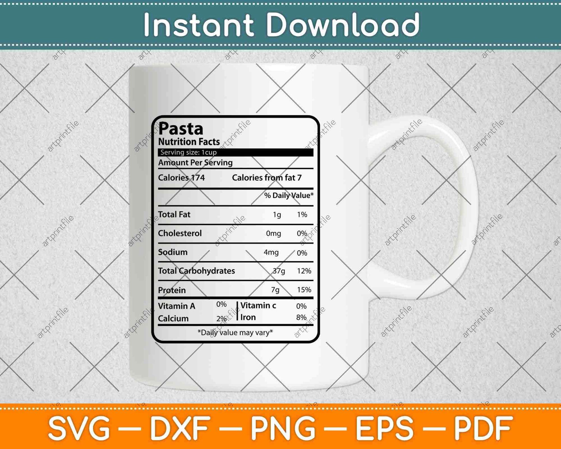 Pasta Nutrition Facts Thanksgiving Svg Png Dxf Digital Cutting File