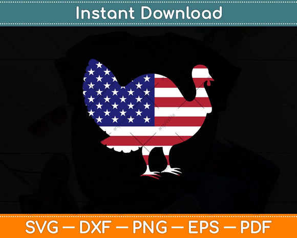 Patriotic USA Turkey with USA Flag Thanksgiving Svg Png Dxf Digital Cutting File