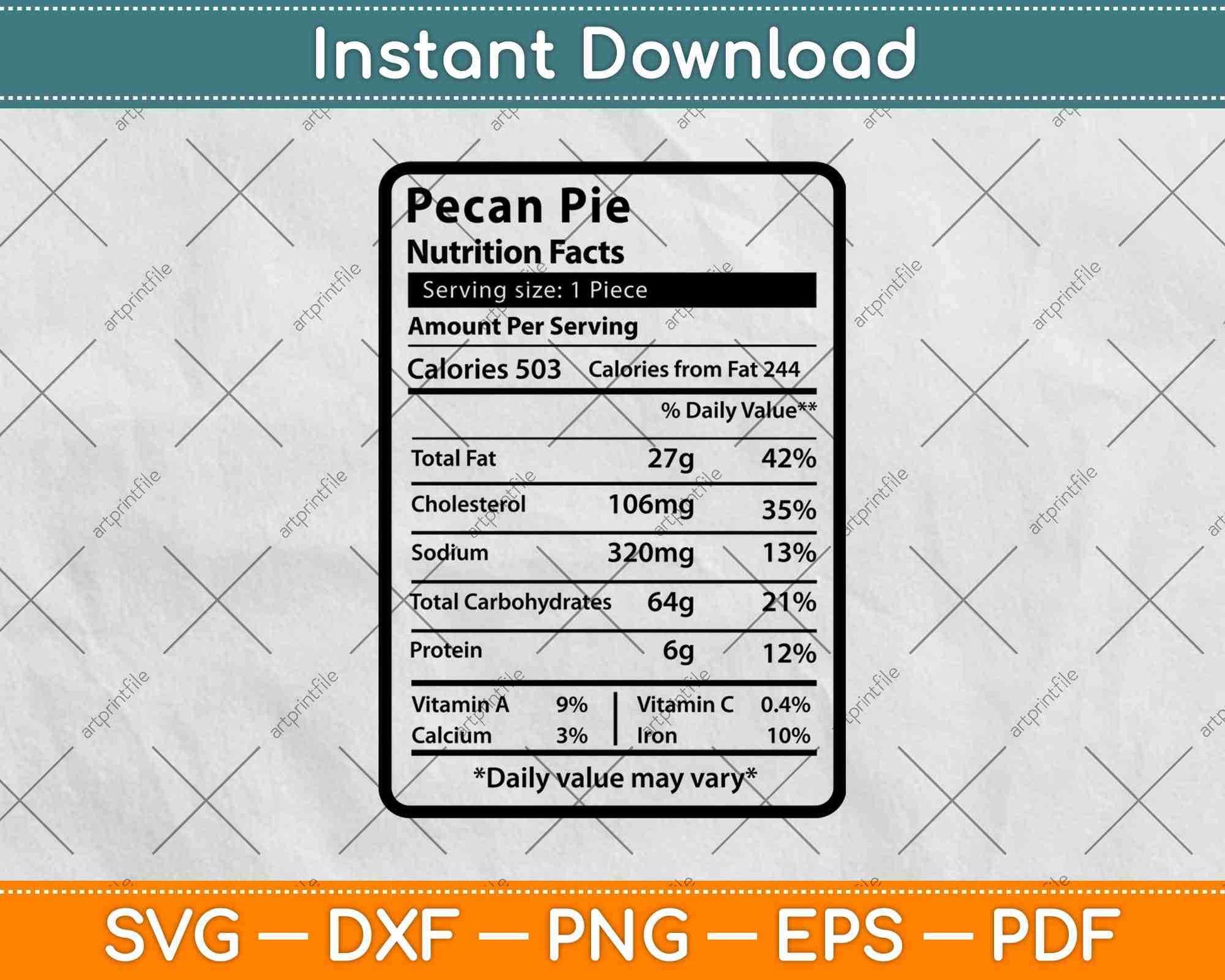 Pecan Pie Nutrition Facts Funny Thanksgiving Svg Png Dxf Digital Cutting File