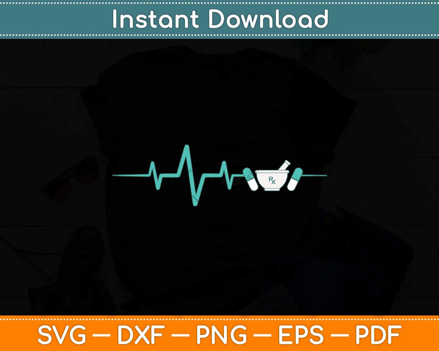 Pharmacist Pharm Tech Medicine Nurse Druggist Heartbeat Svg Png Dxf Cutting File
