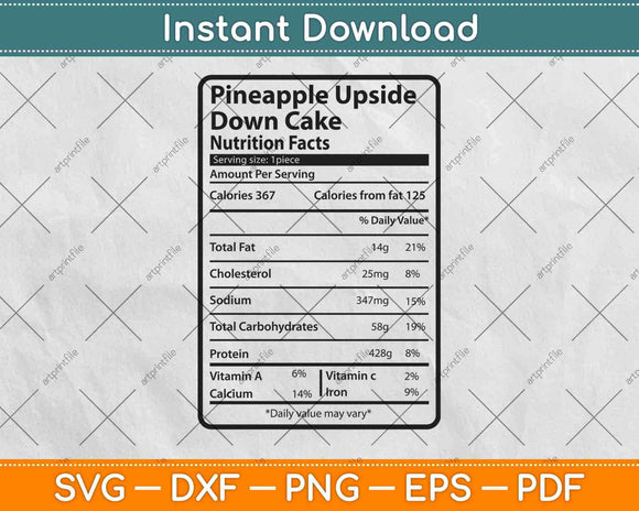 Pineapple Upside Nutrition Facts Thanksgiving Svg Png Dxf Digital Cutting File