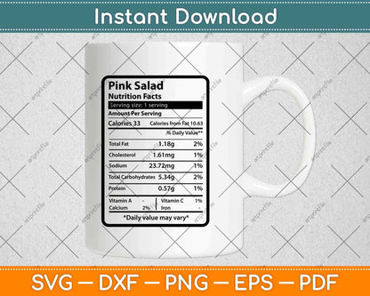 Pink Salad Nutrition Facts Svg Png Dxf Digital Cutting File