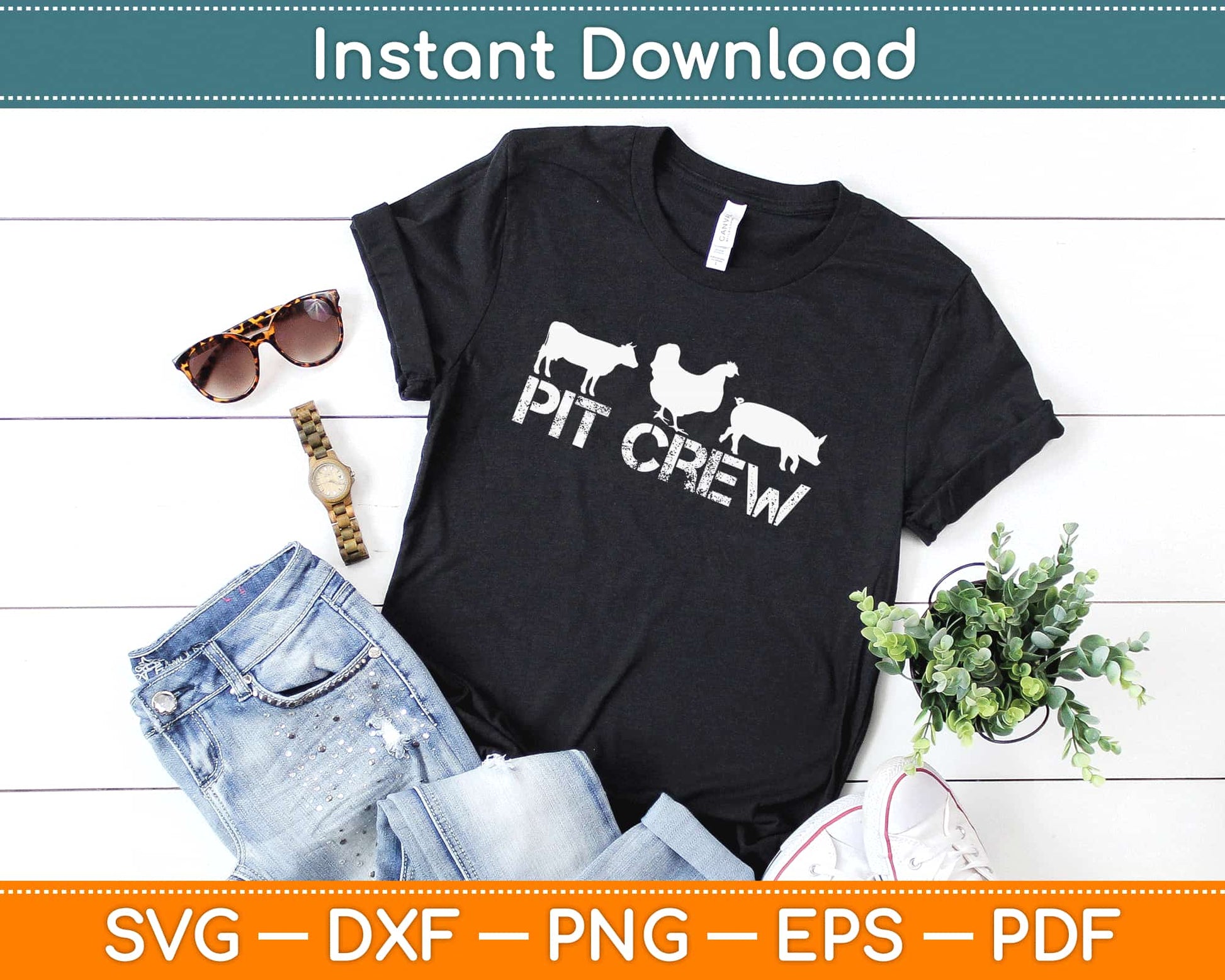 Pit Crew Cow Pig Chicken Barbecue Svg Design Cricut Printable Cutting Files