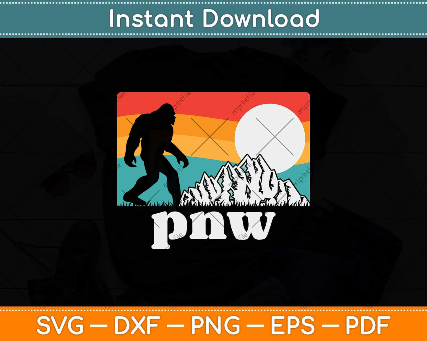 PNW Pacific Northwest Bigfoot Mountains Svg Png Dxf Digital Cutting File