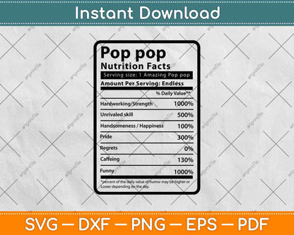 Pop pop Nutrition Facts Father's Day Svg Png Dxf Digital Cutting Files
