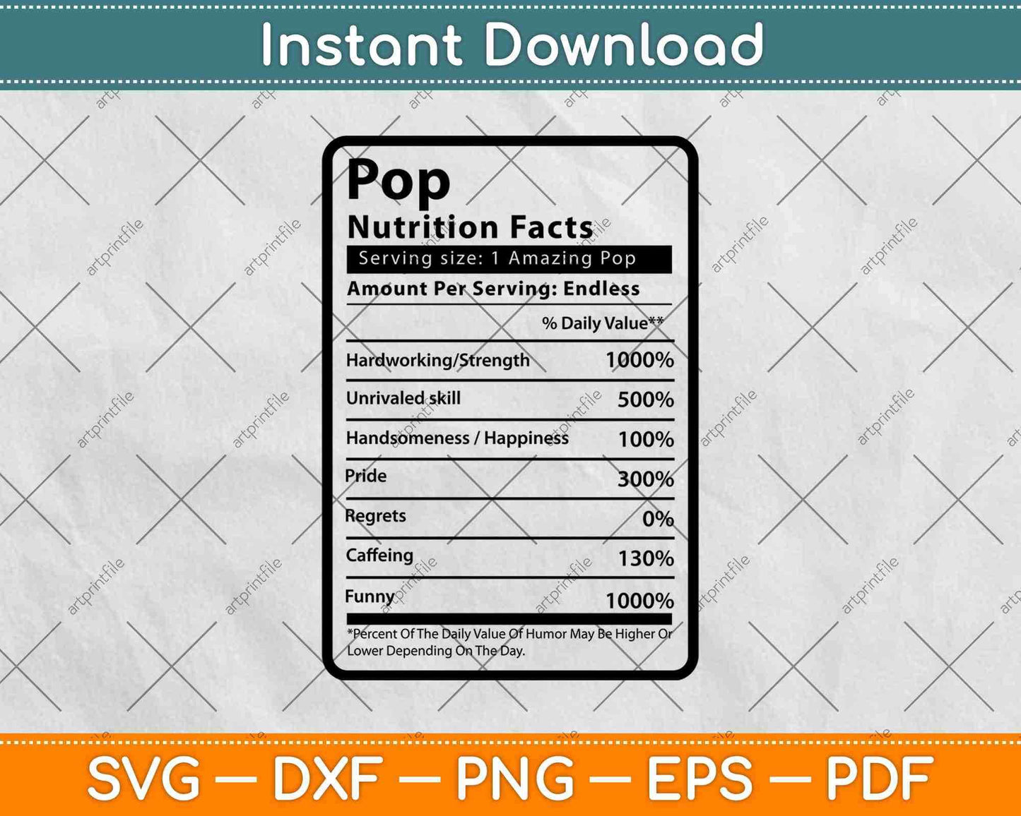 Pop pop Nutrition Facts Father's Day Svg Png Dxf Digital Cutting Files