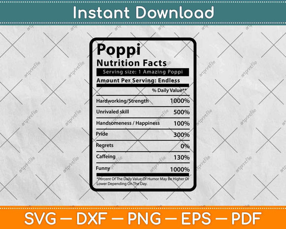 Poppi Nutrition Facts Father's Day Svg Png Dxf Digital Cutting Files
