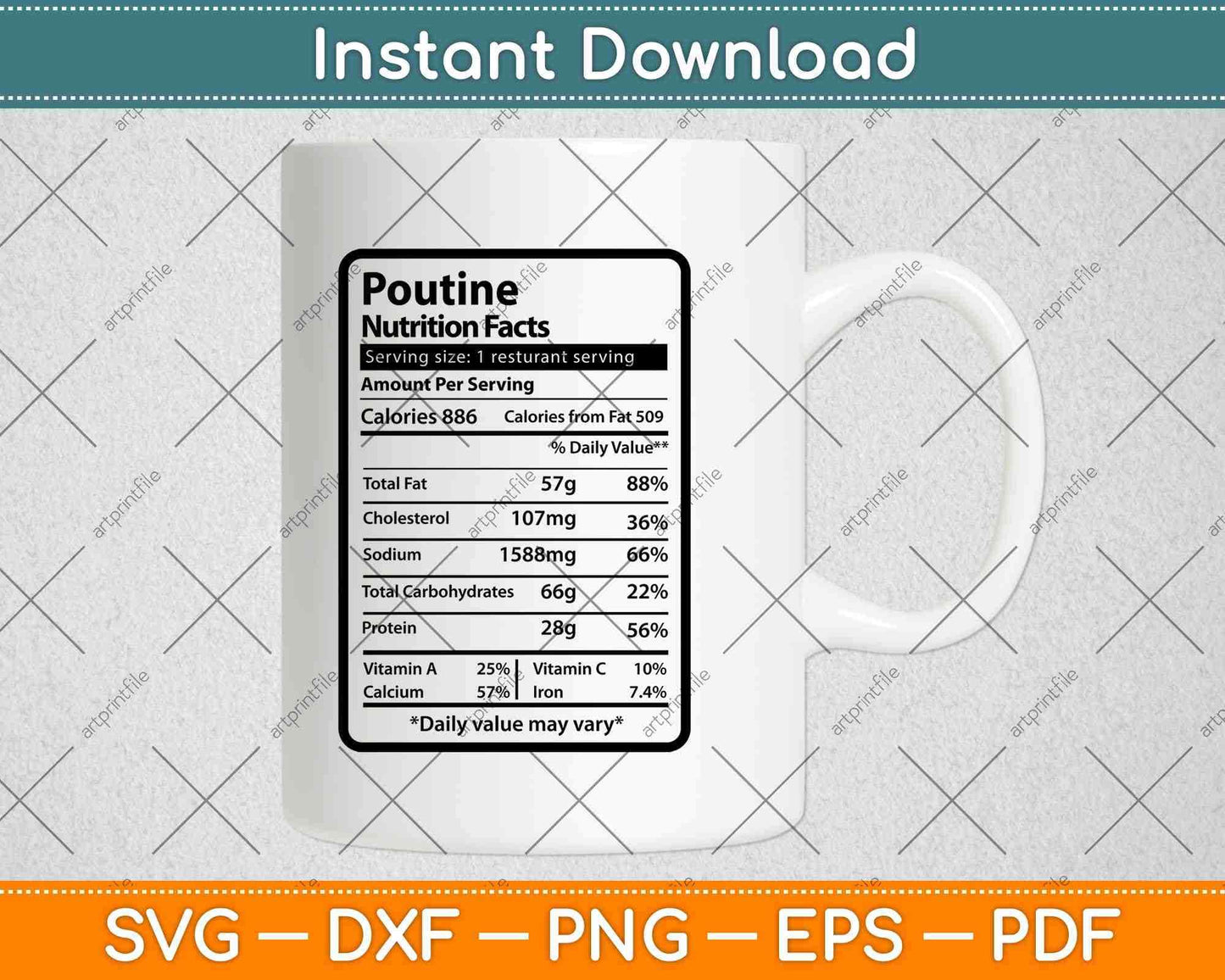 Poutine Nutrition Facts Thanksgiving Svg Png Dxf Digital Cutting File