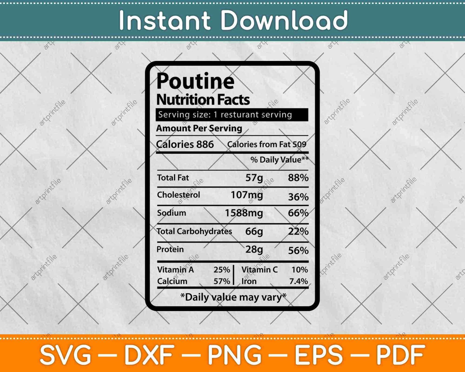 Poutine Nutrition Facts Thanksgiving Svg Png Dxf Digital Cutting File