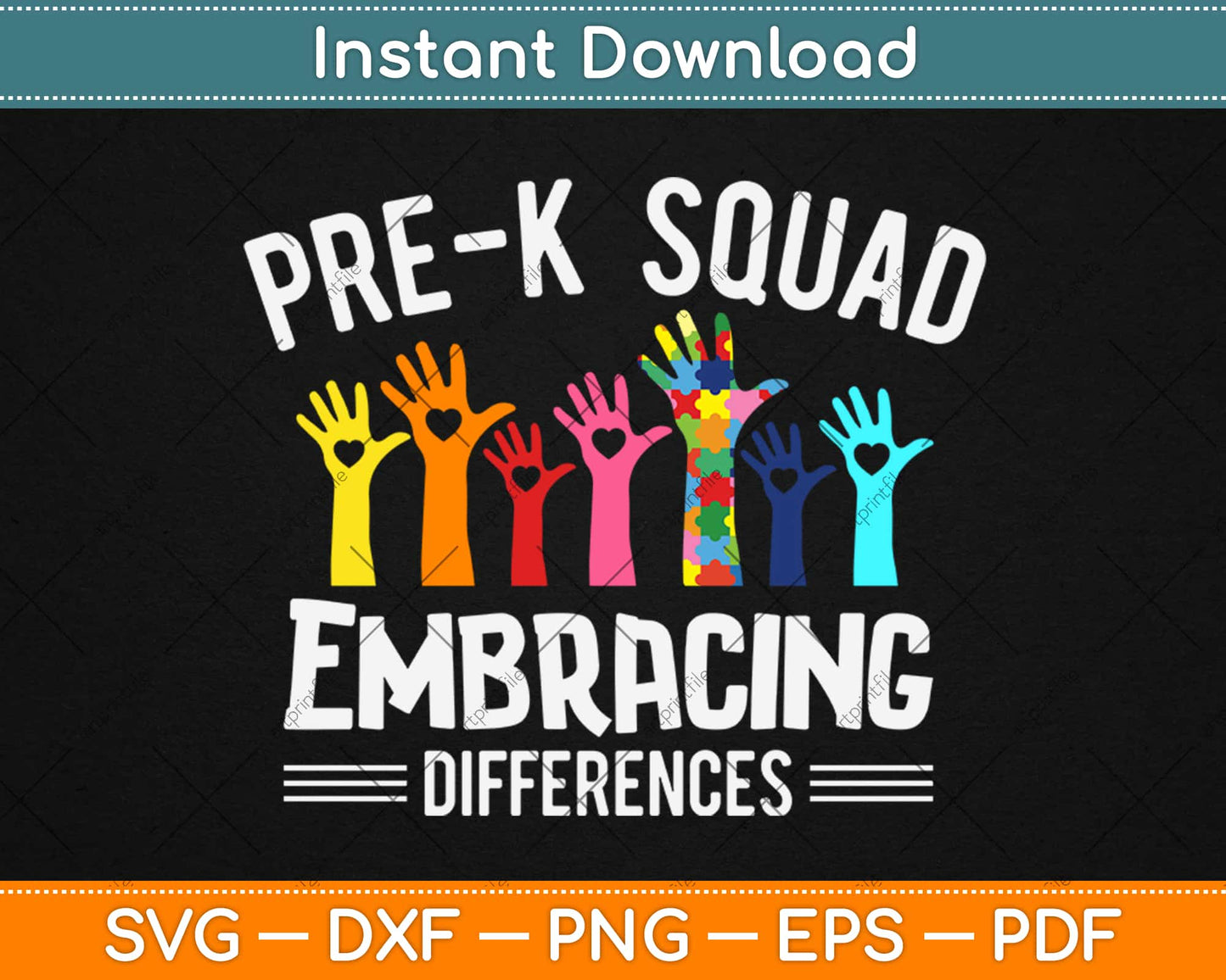 Pre K Squad Embracing Differences Autism SPED Teacher Svg Design Cricut Cut Files