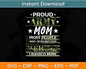 Proud Army Mom I Raised My Heroes Camouflage Svg Design Cricut Cutting Files