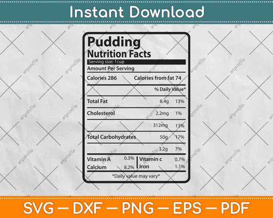 Pudding Nutrition Facts Thanksgiving Svg Png Dxf Digital Cutting File
