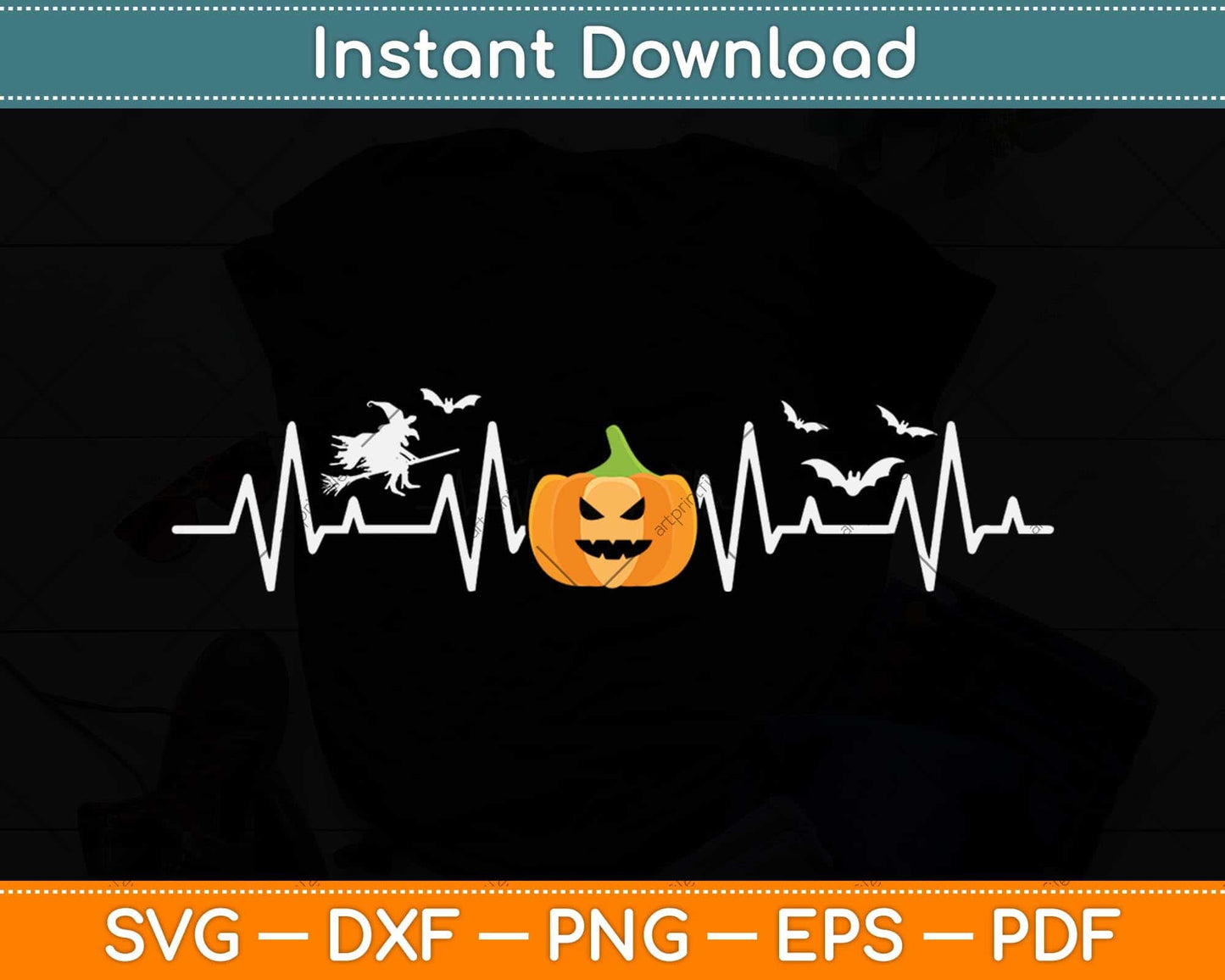 Pumpkin Heartbeat Halloween Svg Png Dxf Digital Cutting File