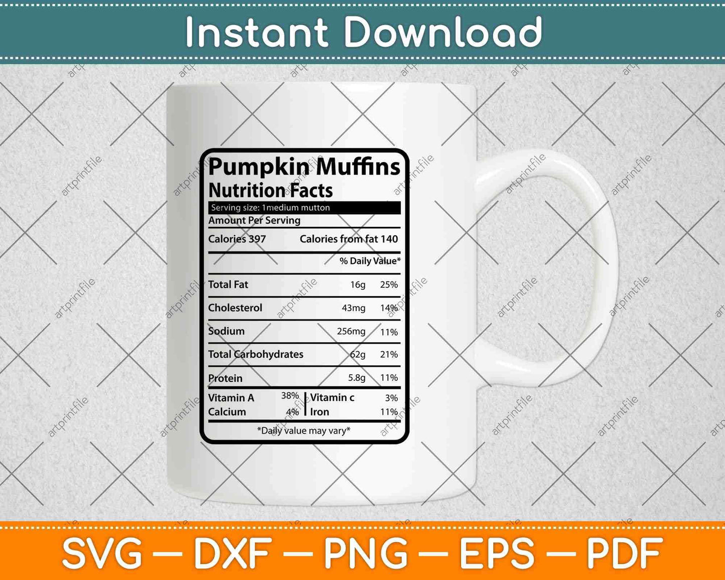 Pumpkin Muffins Nutrition Facts Thanksgiving Svg Png Dxf Digital Cutting File