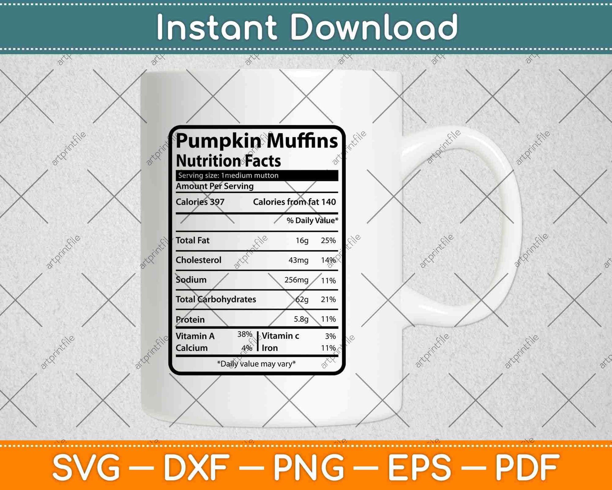 Pumpkin Muffins Nutrition Facts Thanksgiving Svg Png Dxf Digital Cutting File