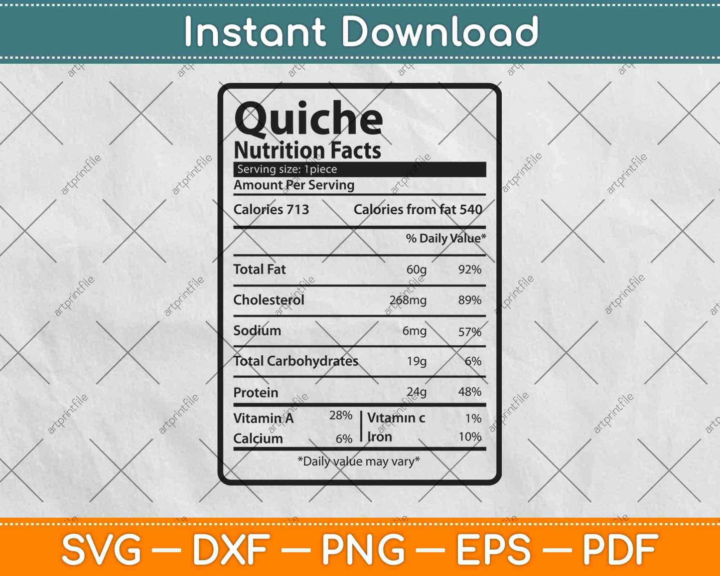 Quiche Nutrition Facts Thanksgiving Svg Png Dxf Digital Cutting File