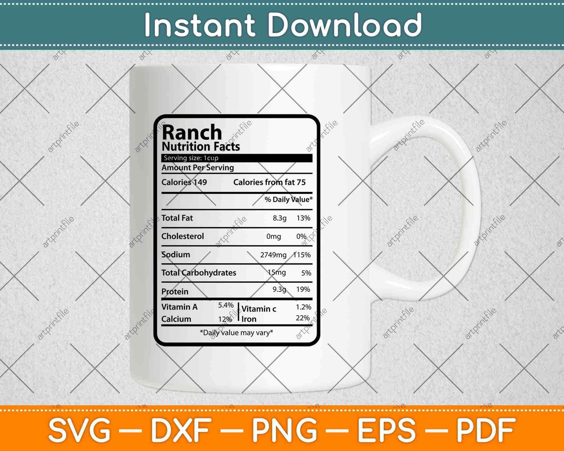 Ranch Nutrition Facts Thanksgiving Svg Png Dxf Digital Cutting File