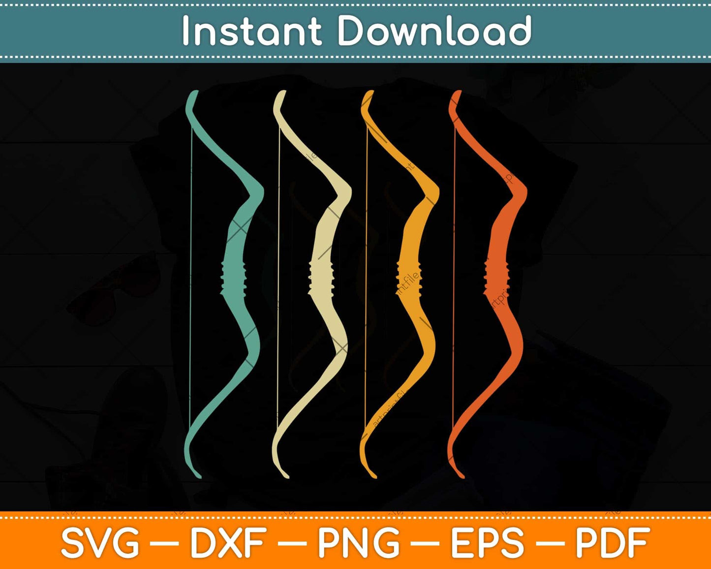 Recurve Bow Vintage Hunting Retro Archery Svg Png Dxf Digital Cutting File