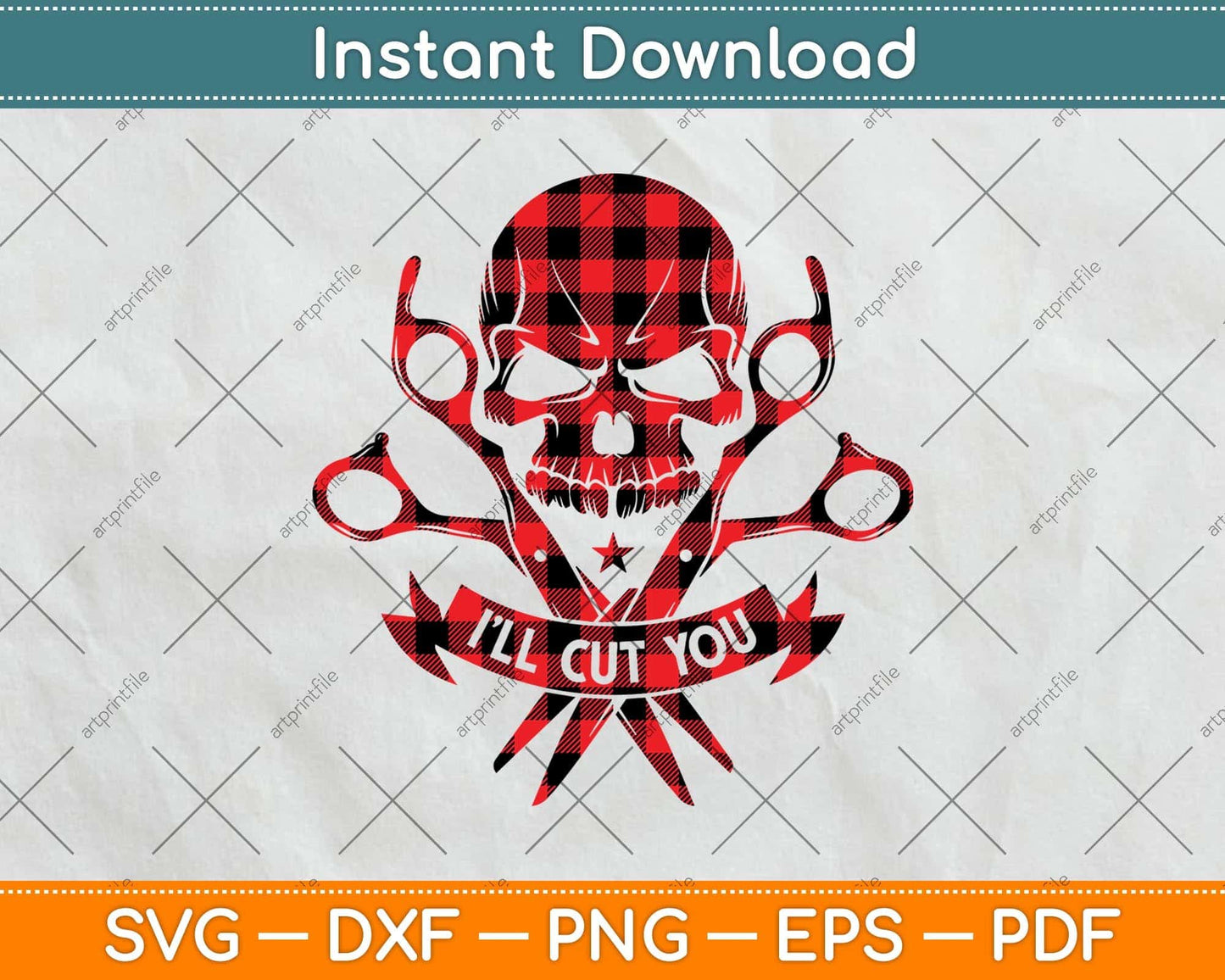 Red Plaid I'll Cut You Hair Stylist Skull Svg Png Dxf Digital Cutting File