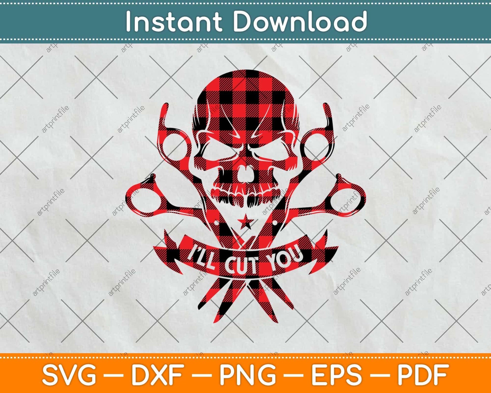Red Plaid I'll Cut You Hair Stylist Skull Svg Png Dxf Digital Cutting File