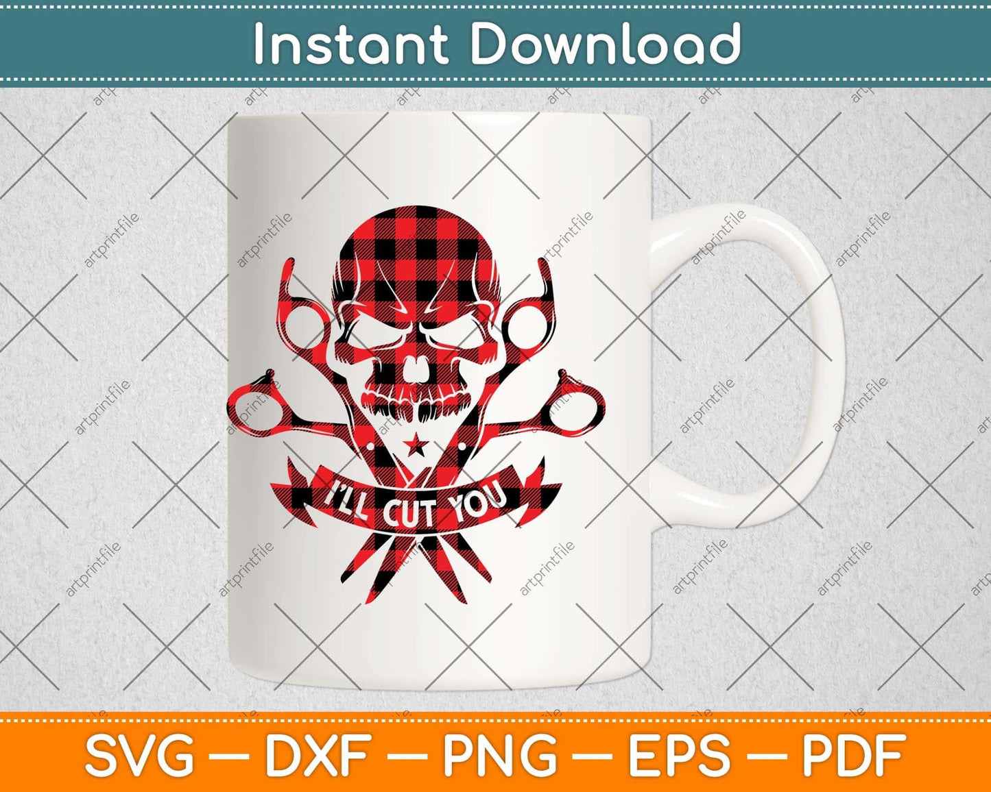 Red Plaid I'll Cut You Hair Stylist Skull Svg Png Dxf Digital Cutting File