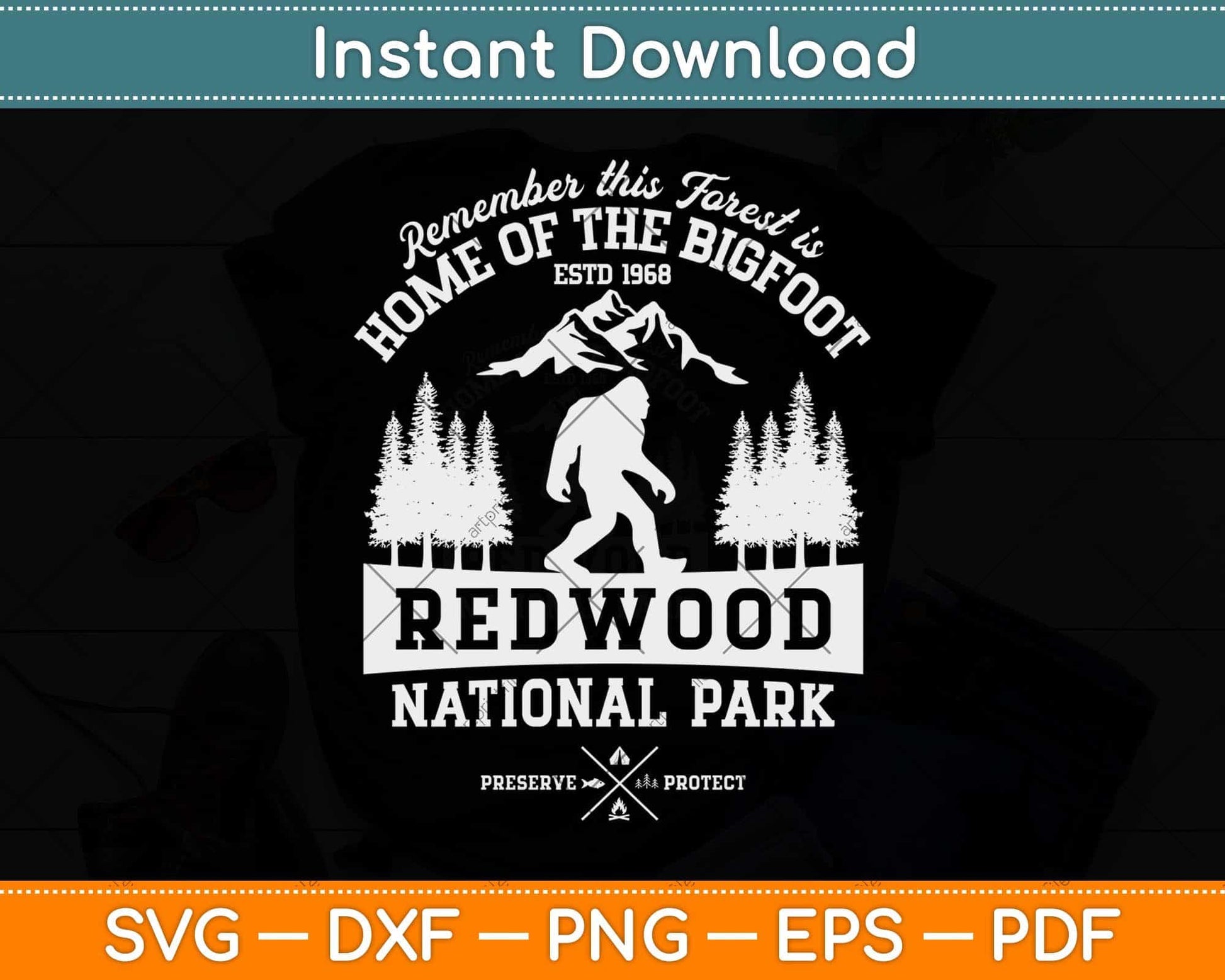 Redwood National Park Gift Vintage California Bigfoot Svg Png Dxf Digital Cutting File