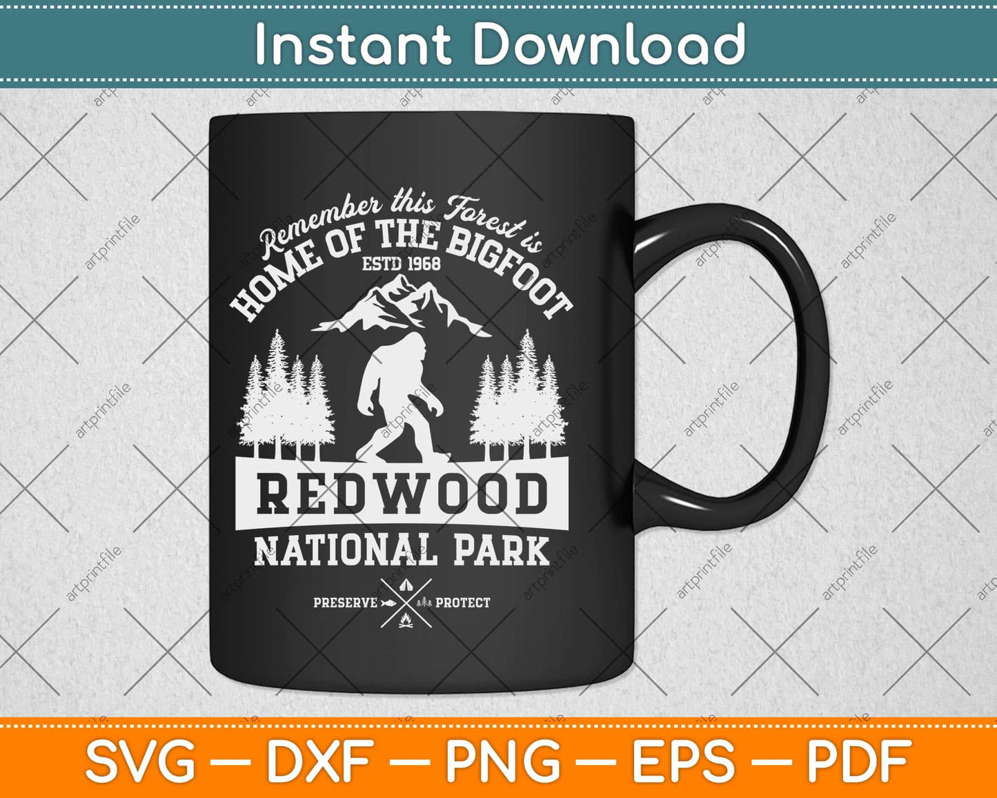 Redwood National Park Gift Vintage California Bigfoot Svg Png Dxf Digital Cutting File