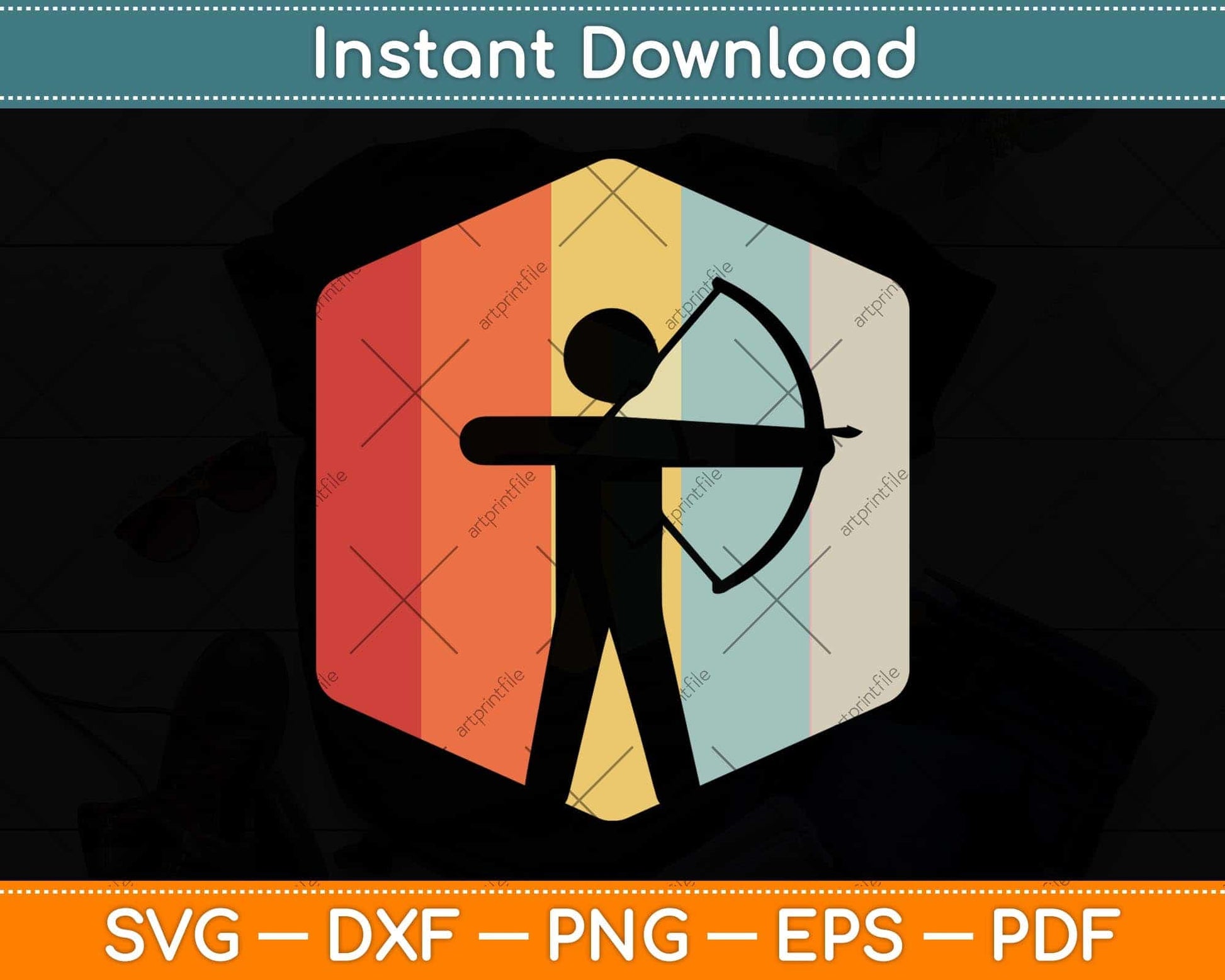 Retro Archery Bow Hunting Svg Png Dxf Digital Cutting File