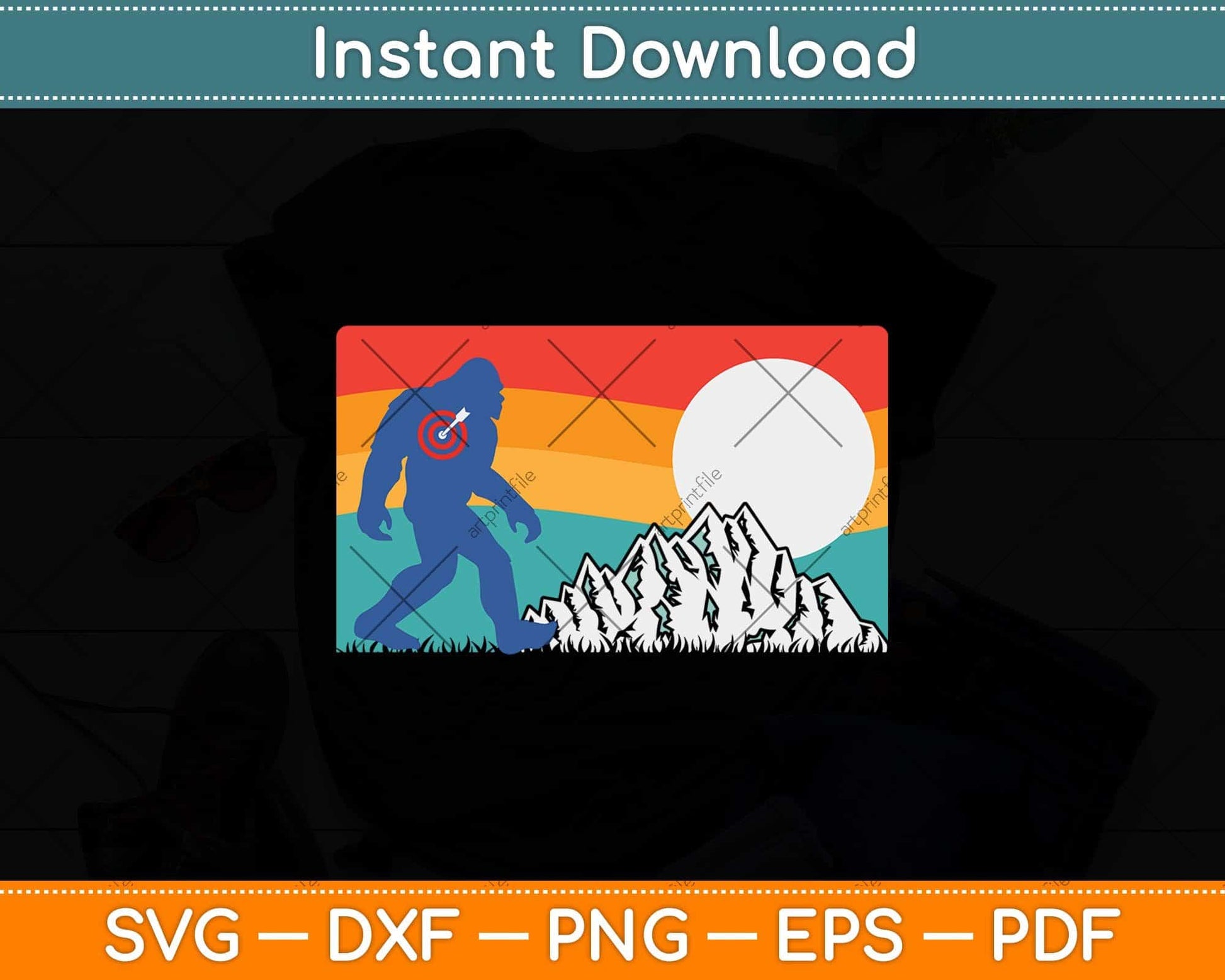 Retro Bigfoot Sun & Mountain State Flag of Colorado Svg Png Dxf Digital Cutting File